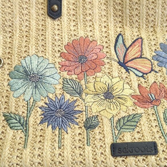 Sakroots Boho Spring Butterfly Floral Woven Jute Tote Shoulder Bag - Picture 7 of 8